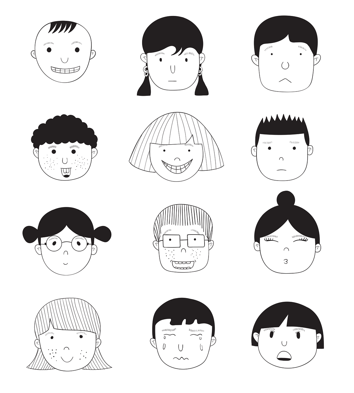 Cartoon faces depicting a range of different emotions